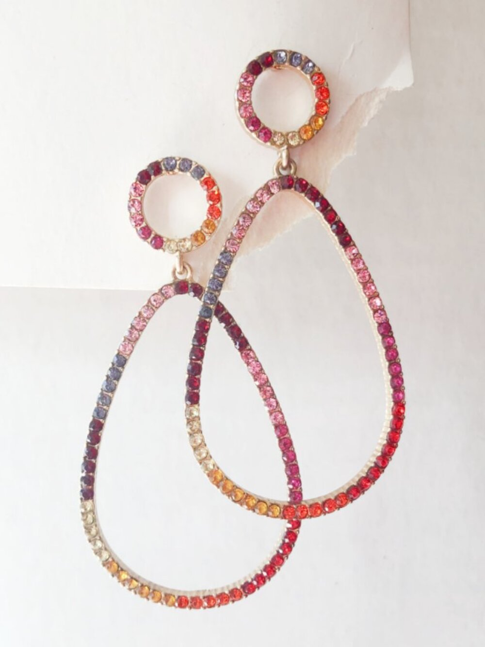 Multicolor Rhinestone Teardrop Dangle Hoop Earrings